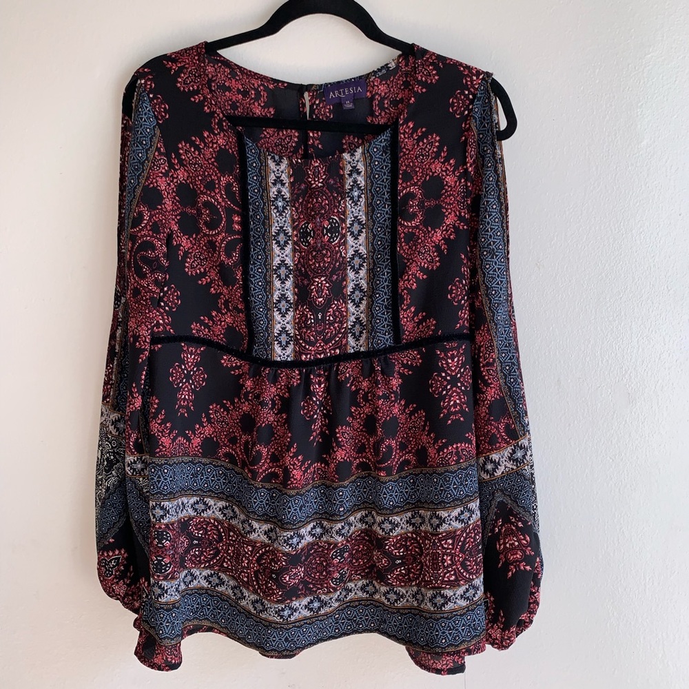 Artesia Cold Shoulder MultiPattern Long Sleeve Top